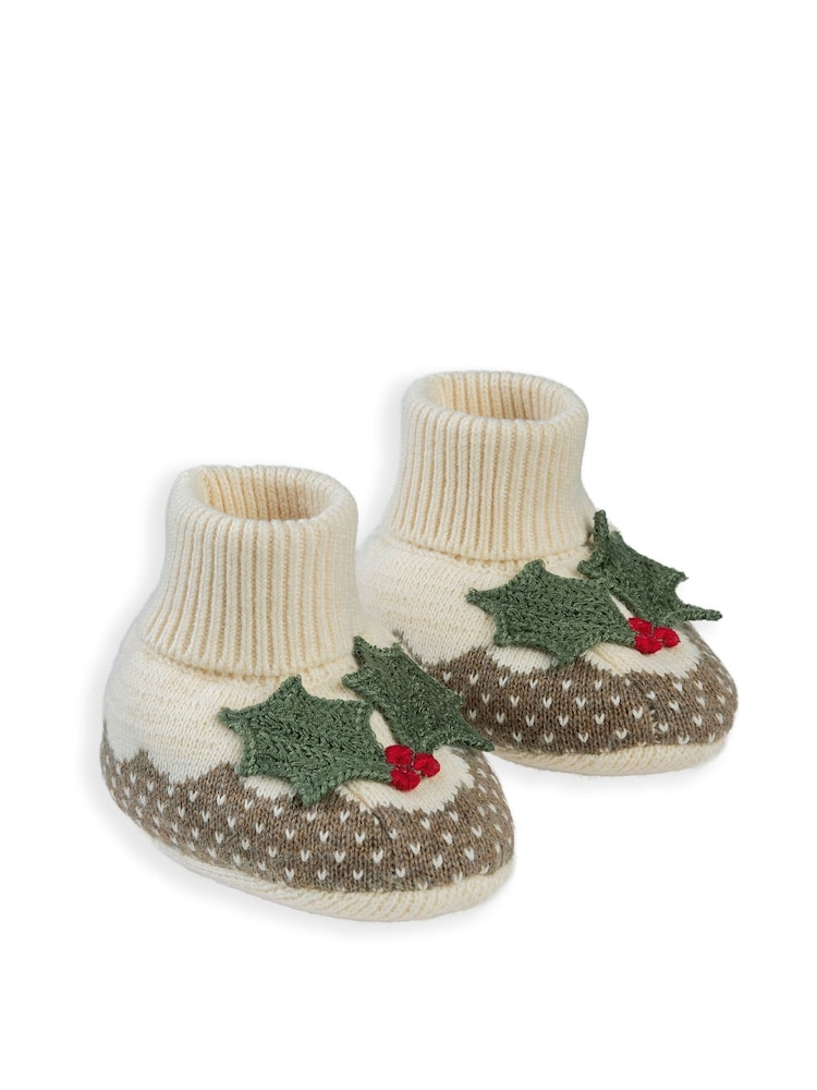 Mamas & Papas Christmas Pudding Brown Booties - Image 2 of 2 Mamas & Papas Christmas Pudding Brown Booties - Image 2 of 2