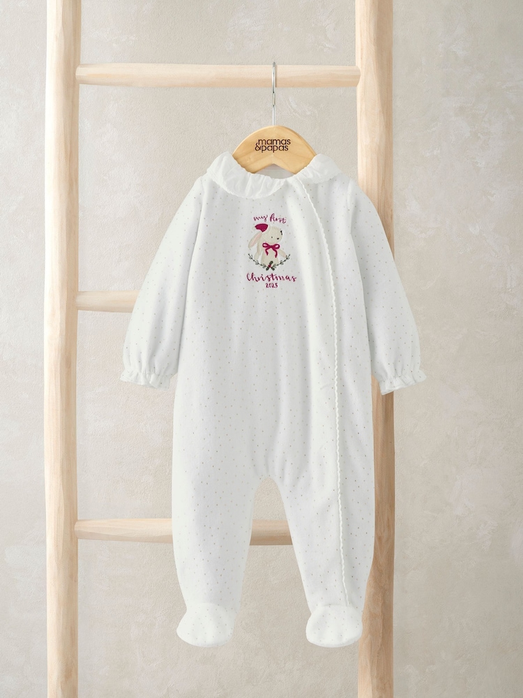 Mamas & Papas My First Christmas Bunny White Sleepsuit - Image 1 of 5