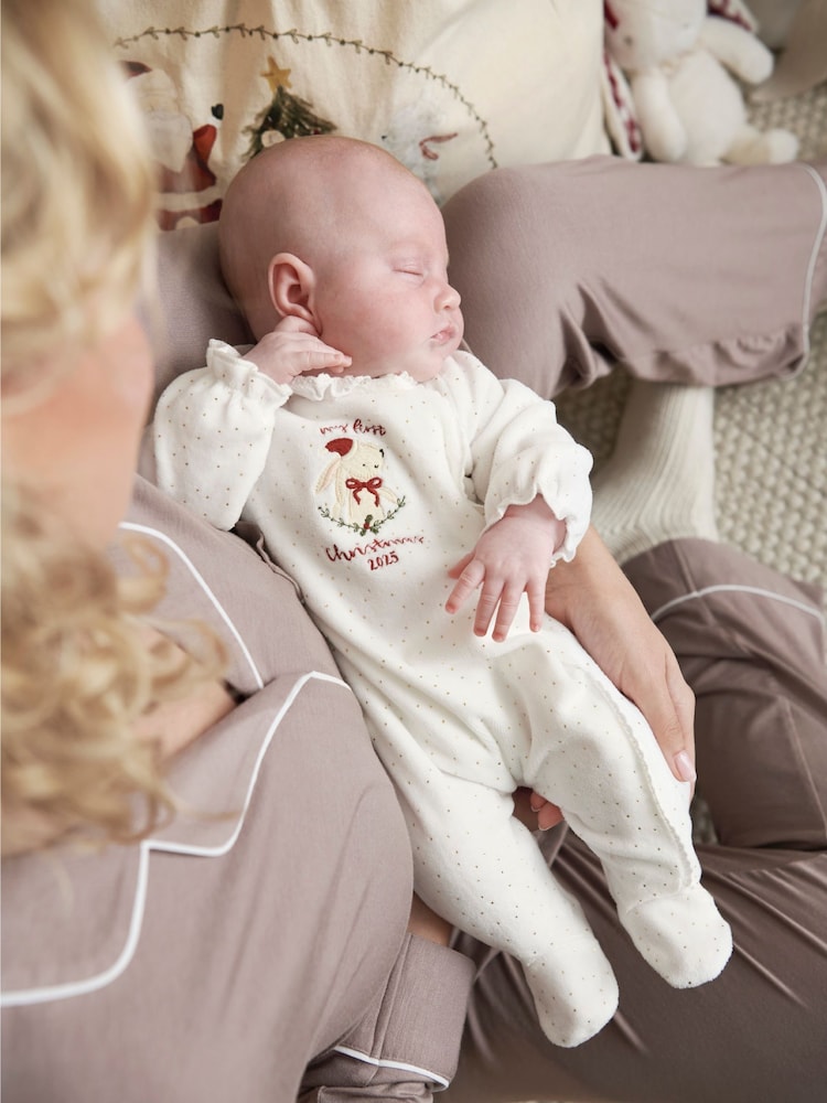 Mamas & Papas My First Christmas Bunny White Sleepsuit - Image 2 of 5