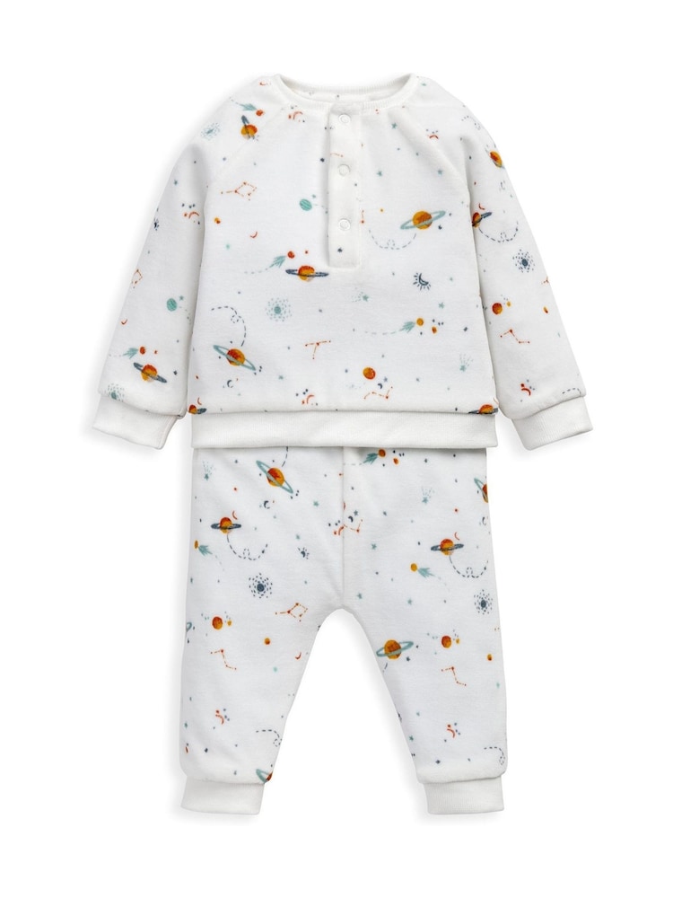 Mamas & Papas Grey Planets Print Velour Pyjamas - Image 1 of 4 Mamas & Papas Grey Planets Print Velour Pyjamas - Image 1 of 4