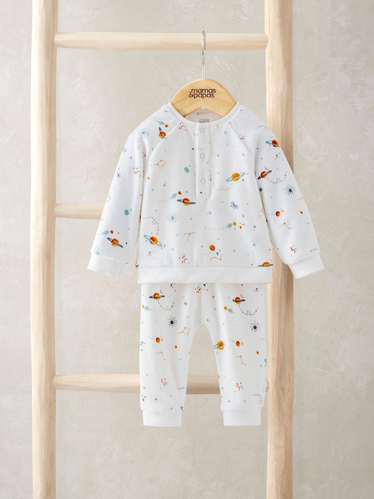 Mamas & Papas Grey Planets Print Velour Pyjamas - Image 4 of 4 Mamas & Papas Grey Planets Print Velour Pyjamas - Image 4 of 4