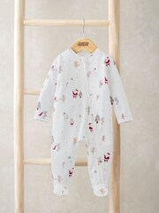 Mamas & Papas Night Before Christmas Zip-Up White Sleepsuit - Image 1 of 2