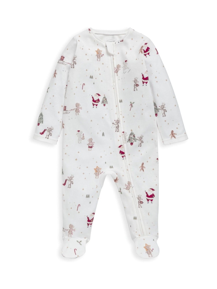Mamas & Papas Night Before Christmas Zip-Up White Sleepsuit - Image 2 of 2