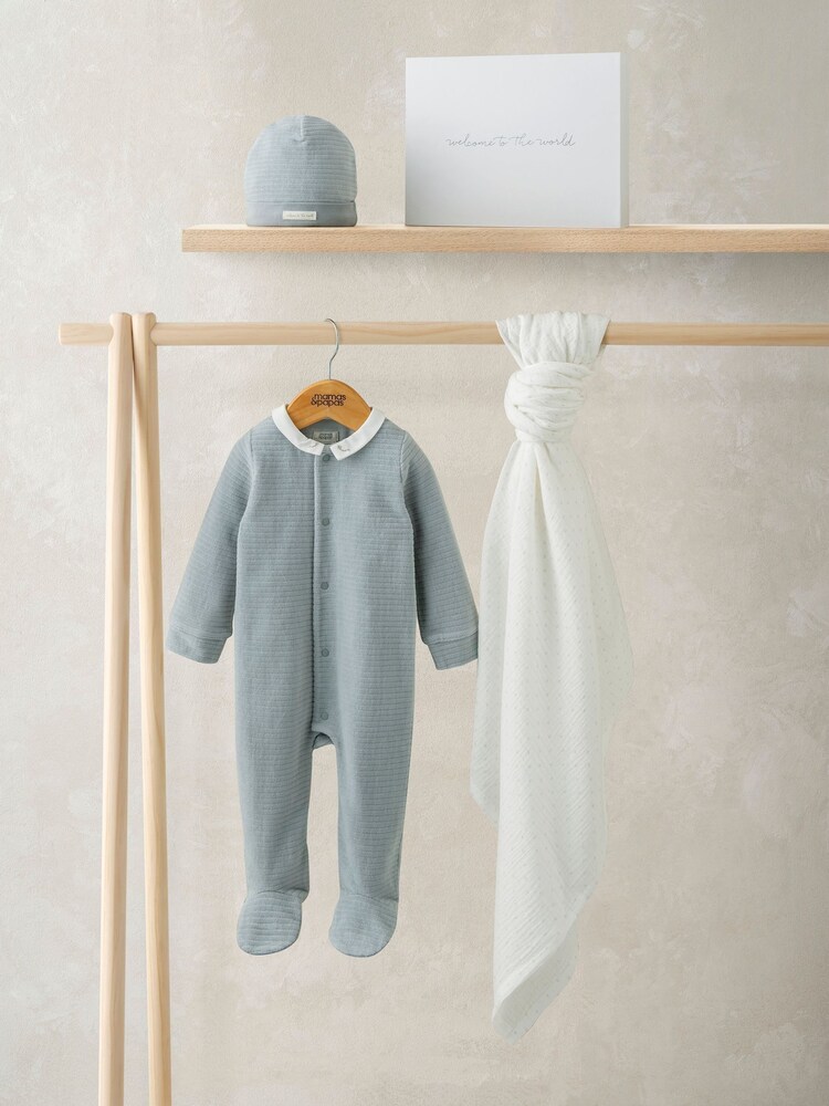 Mamas & Papas Blue Baby Welcome to the World Boys Gift Set 3 Piece - Image 1 of 6