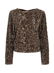 ONLY Brown Sequin Bow Back Top - Image 5 of 6