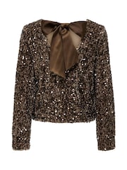 ONLY Brown Sequin Bow Back Top - Image 6 of 6