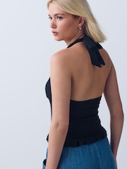 Navy Shirred Halter Neck Sleeveless Top - Image 4 of 8