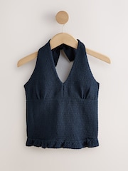Navy Shirred Halter Neck Sleeveless Top - Image 6 of 8