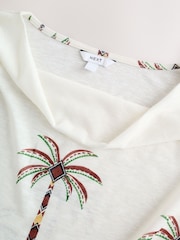Ecru Palm Tree Print Tie Front Short Sleeve V-Neck Top - Image 6 of 8