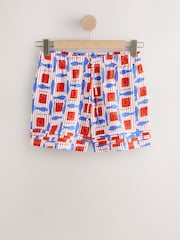 Red/Blue Fish Print Tie Waist Shorts - Image 1 of 3