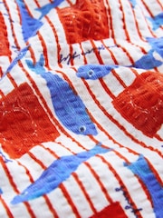 Red/Blue Fish Print Tie Waist Shorts - Image 2 of 3