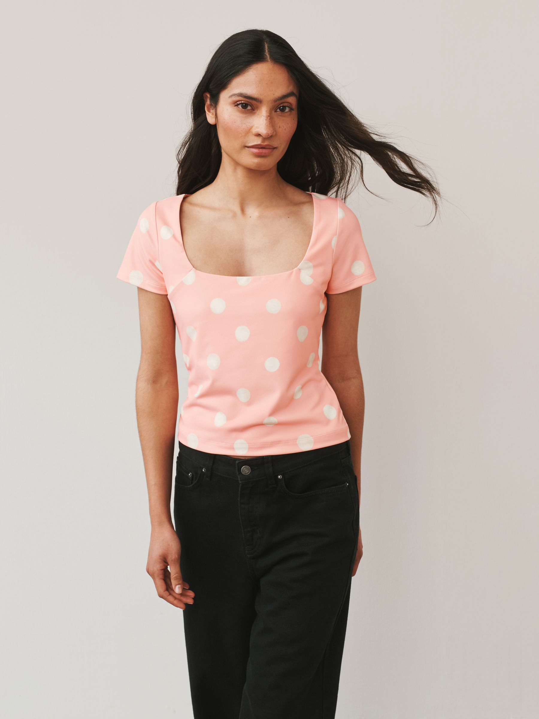 Buy Pink/White Spot Square Neck Short Sleeve Top from Next USA