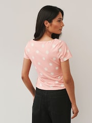 Pink/White Spot Square Neck Short Sleeve Top - Image 3 of 6