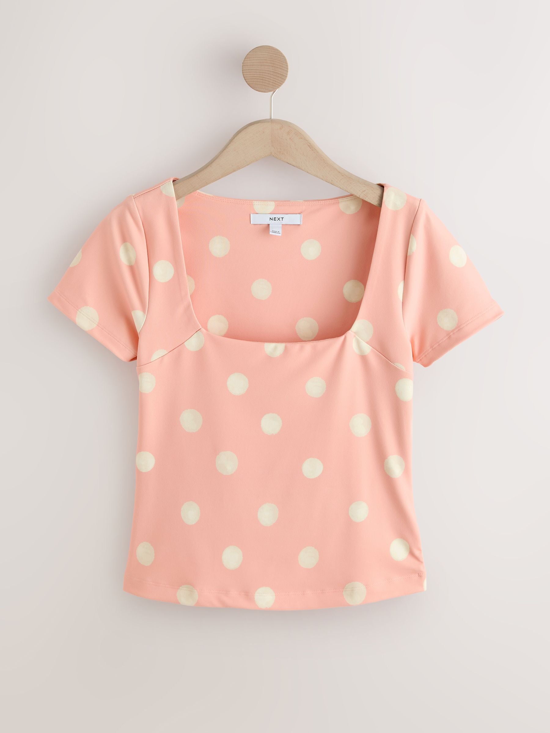 Buy Pink/White Spot Square Neck Short Sleeve Top from Next USA