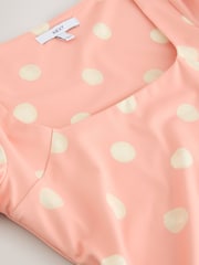 Pink/White Spot Square Neck Short Sleeve Top - Image 5 of 6