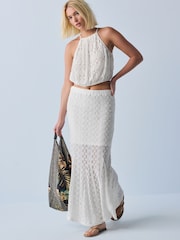 Ecru Sleeveless Lace Halter Neck Top - Image 2 of 8