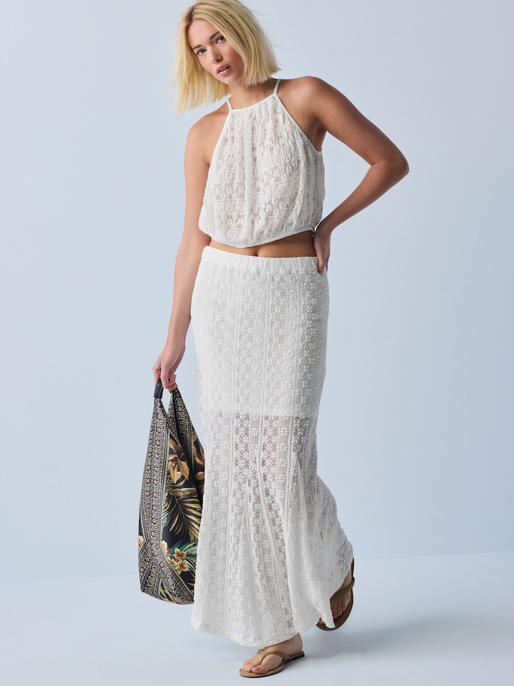 Ecru Sleeveless Lace Halter Neck Top - Image 2 of 8