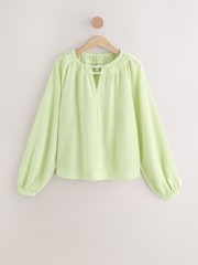 Sage Green Long Sleeve Notch Neck Top - Image 5 of 8