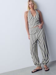 Black/Ecru Stripe Knitlook Sleeveless Halter Neck Top - Image 2 of 8