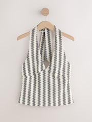 Black/Ecru Stripe Knitlook Sleeveless Halter Neck Top - Image 6 of 8
