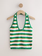 Green Stripe Knitlook Sleeveless Halter Neck Top - Image 1 of 3