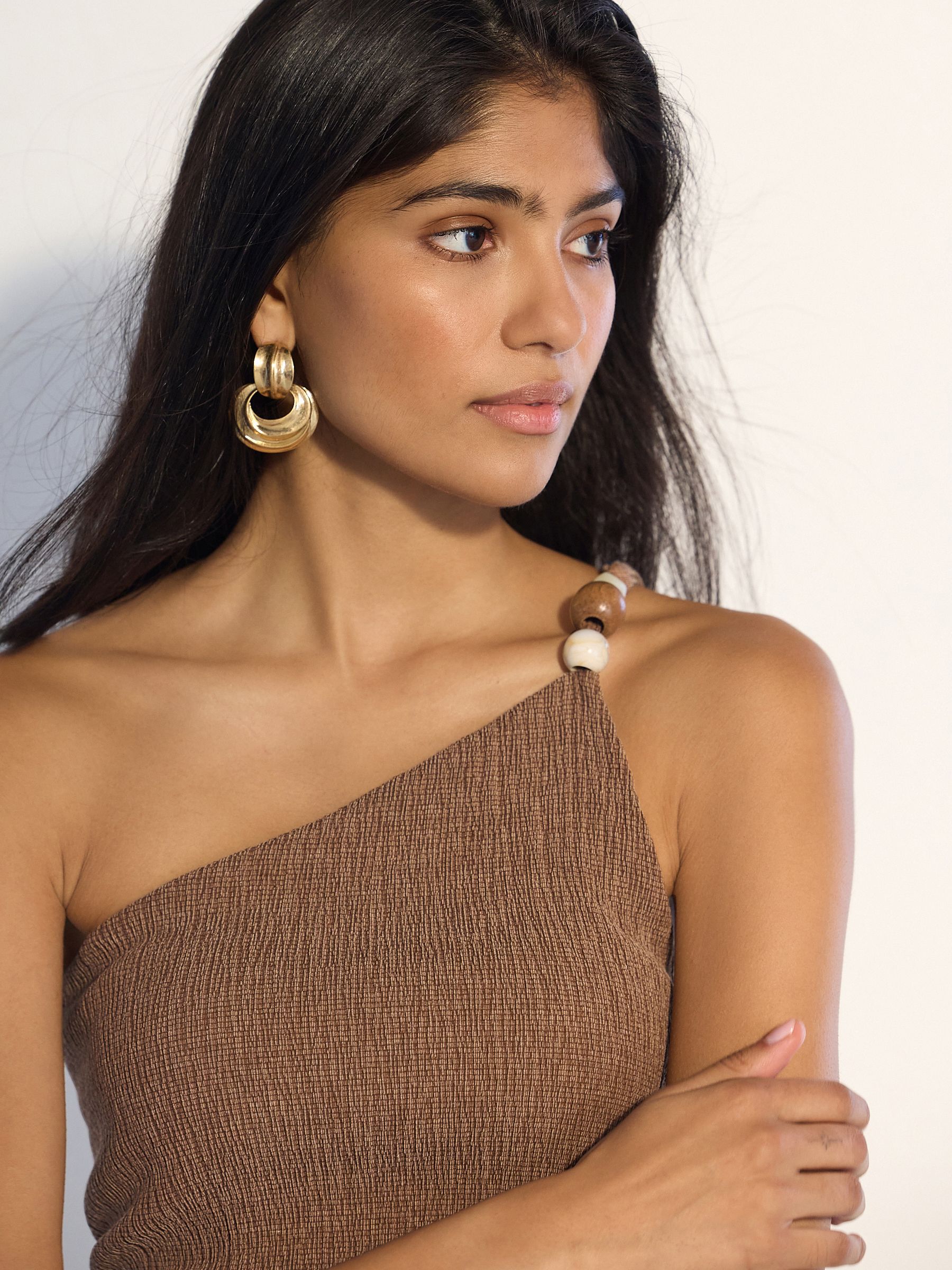 Buy Brown One Shoulder Textured Beaded Top from Next USA