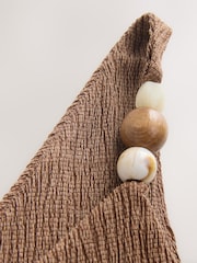 Brown One Shoulder Textured Beaded Top - Image 7 of 8