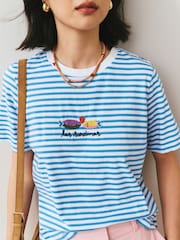 Blue/White Stripe Embellished Sardine Short Sleeve Crew Neck T-Shirt - Image 4 of 7