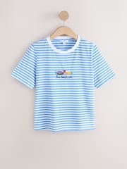 Blue/White Stripe Embellished Sardine Short Sleeve Crew Neck T-Shirt - Image 5 of 7