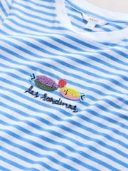 Blue/White Stripe Embellished Sardine Short Sleeve Crew Neck T-Shirt - Image 7 of 7