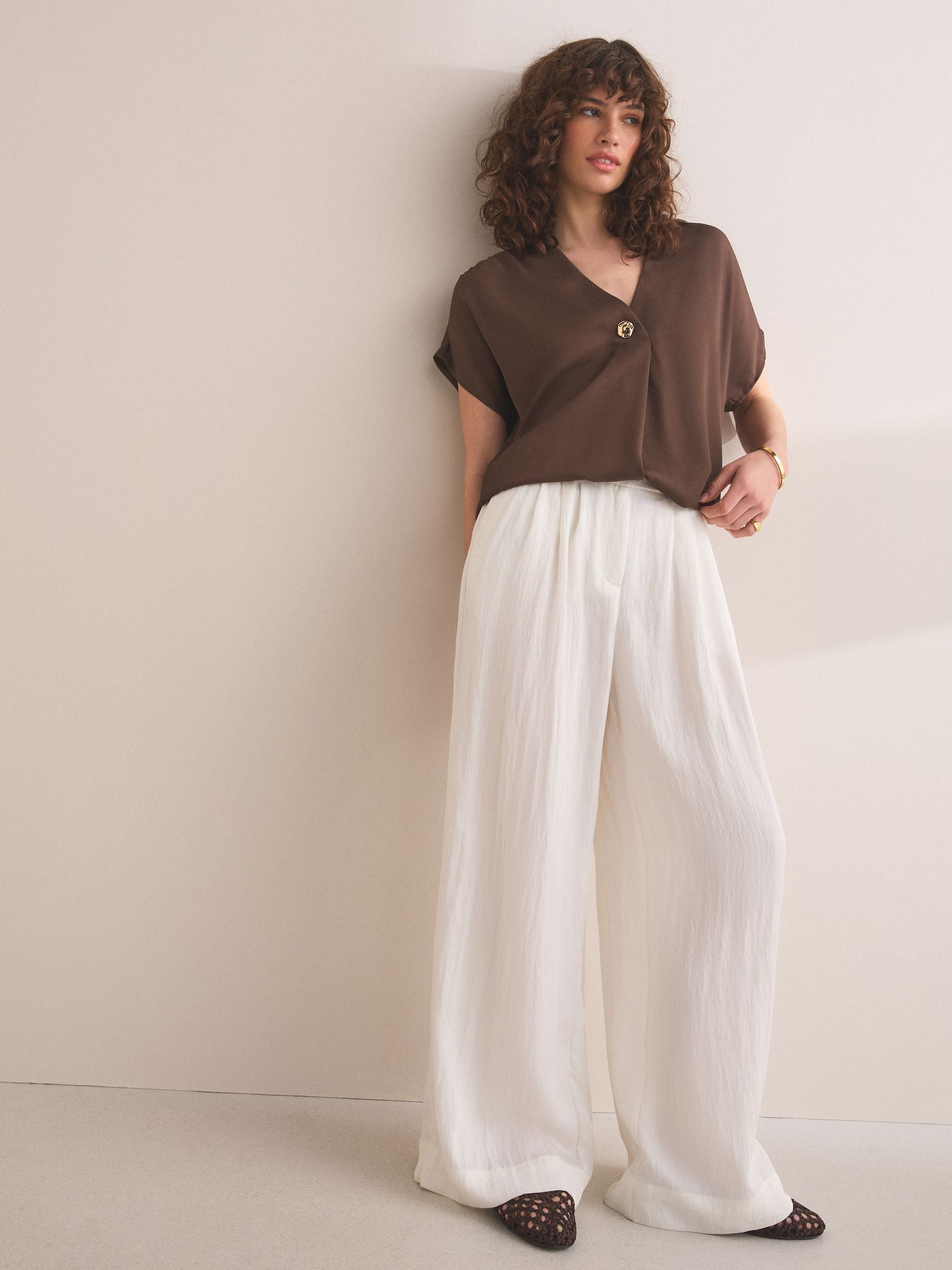 Buy Chocolate Brown Short Sleeve Overhead V-Neck Blouse from Next USA