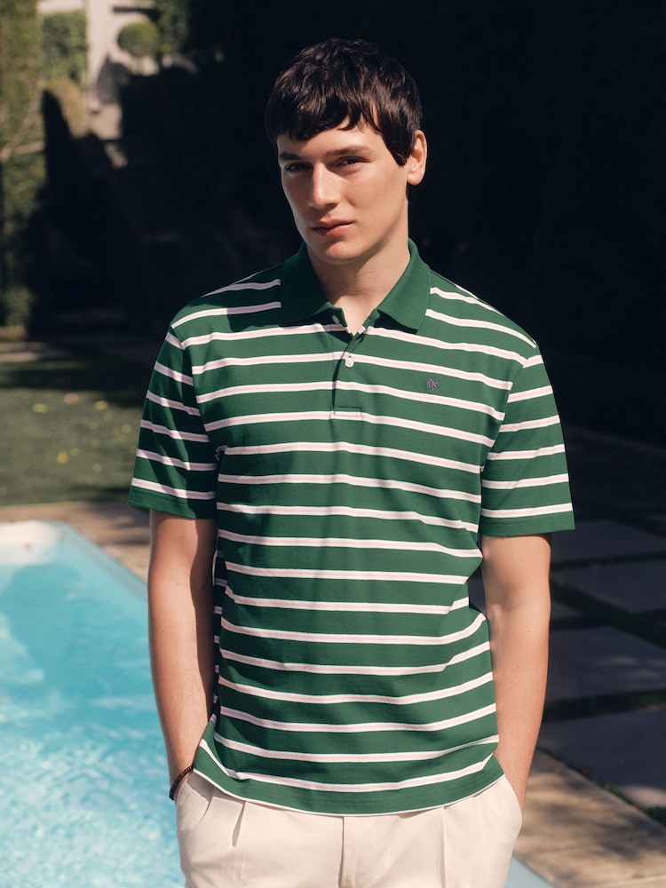 أخضر - قميص بولو مخطط بالعرض - Image 1 of 8