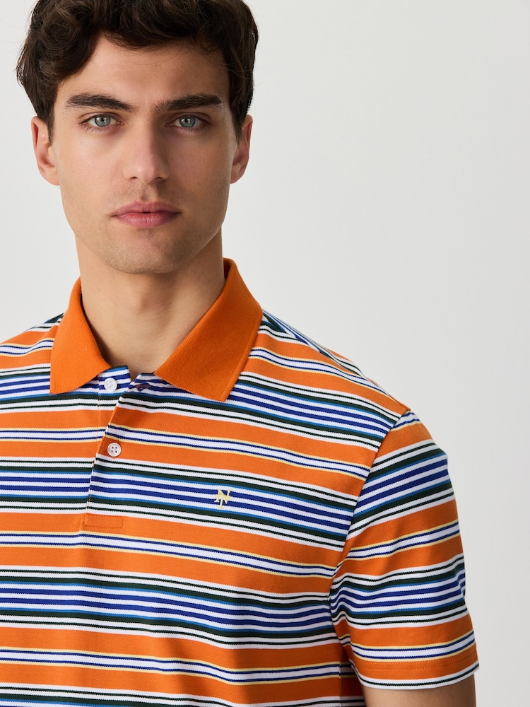 برتقالي - قميص بولو مخطط بالعرض - Image 1 of 6