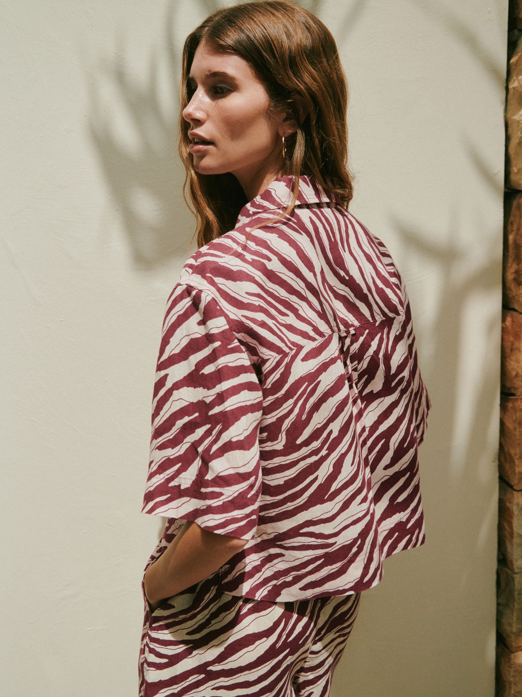Buy Red/Ecru Zebra Print N. Premium 100% Linen Boxy Short Sleeve