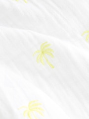 White Embroidered Yellow Palm Tree Puff Sleeve Bardot Top With Linen - Image 2 of 3