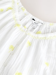 White Embroidered Yellow Palm Tree Puff Sleeve Bardot Top - Image 8 of 8