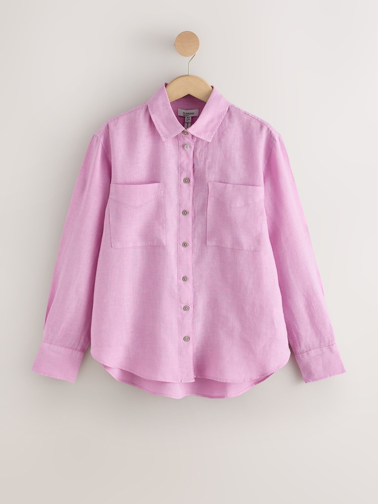 Lilac Purple N. Premium 100% Linen Long Sleeve Shirt - Image 1 of 3