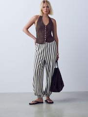 Chocolate Brown Halterneck Waistcoat with Linen - Image 2 of 3