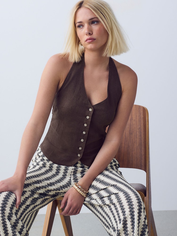 Chocolate Brown Halterneck Waistcoat with Linen - Image 3 of 3