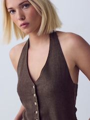 Schokoladenbraun - Neckholder-Weste aus Leinen - Bild 5 von 8