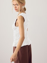 White Sleeveless Ruched Top - Image 2 of 3
