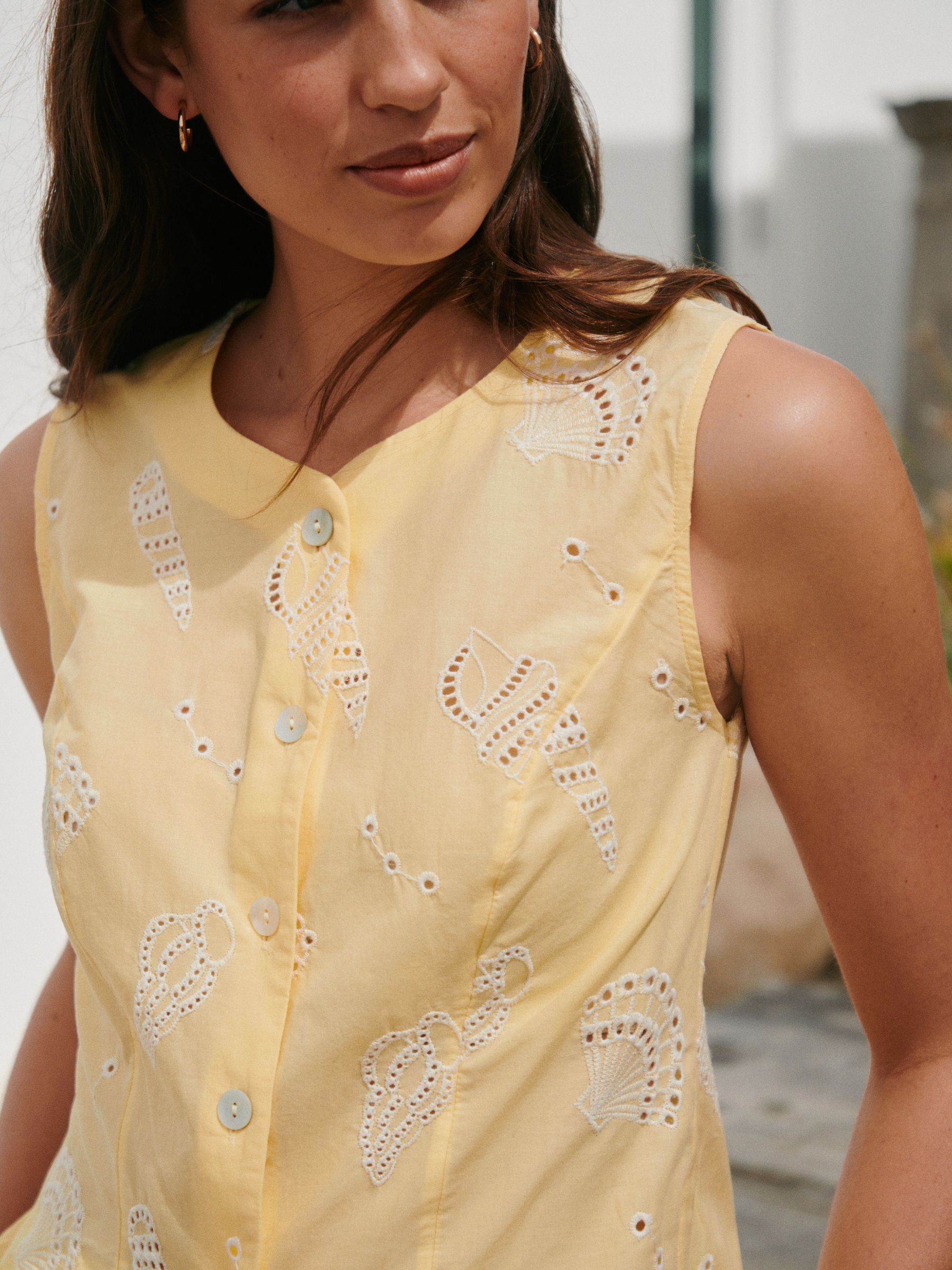 Buy Yellow Shell Broderie Button Front Top from the Next UK online shop
