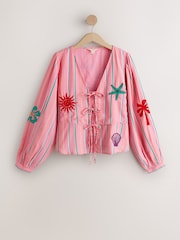 Rozā svītra - Izšūta blūze ar sasienamiem priekšpuses gredzeniem - Attēls 6 no 9