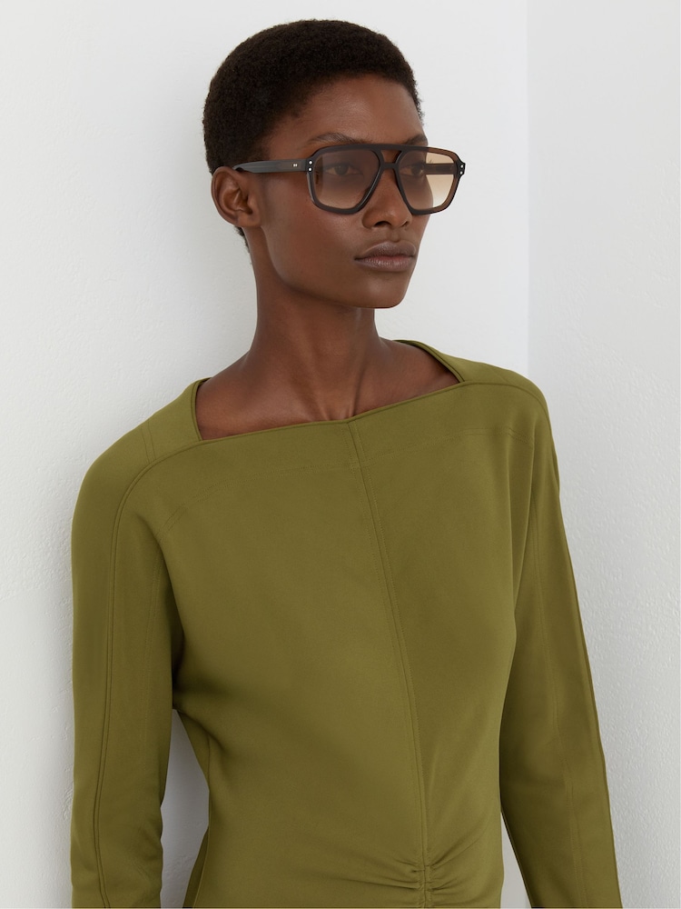chartreuse dress long sleeve Long Sleeve Structured Bow Draped Gown  Mac Duggal