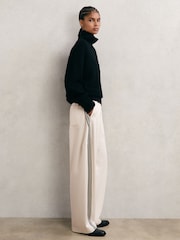 Reiss Cream Elle Barrel-Leg Side-Stripe Trousers - Image 1 of 6