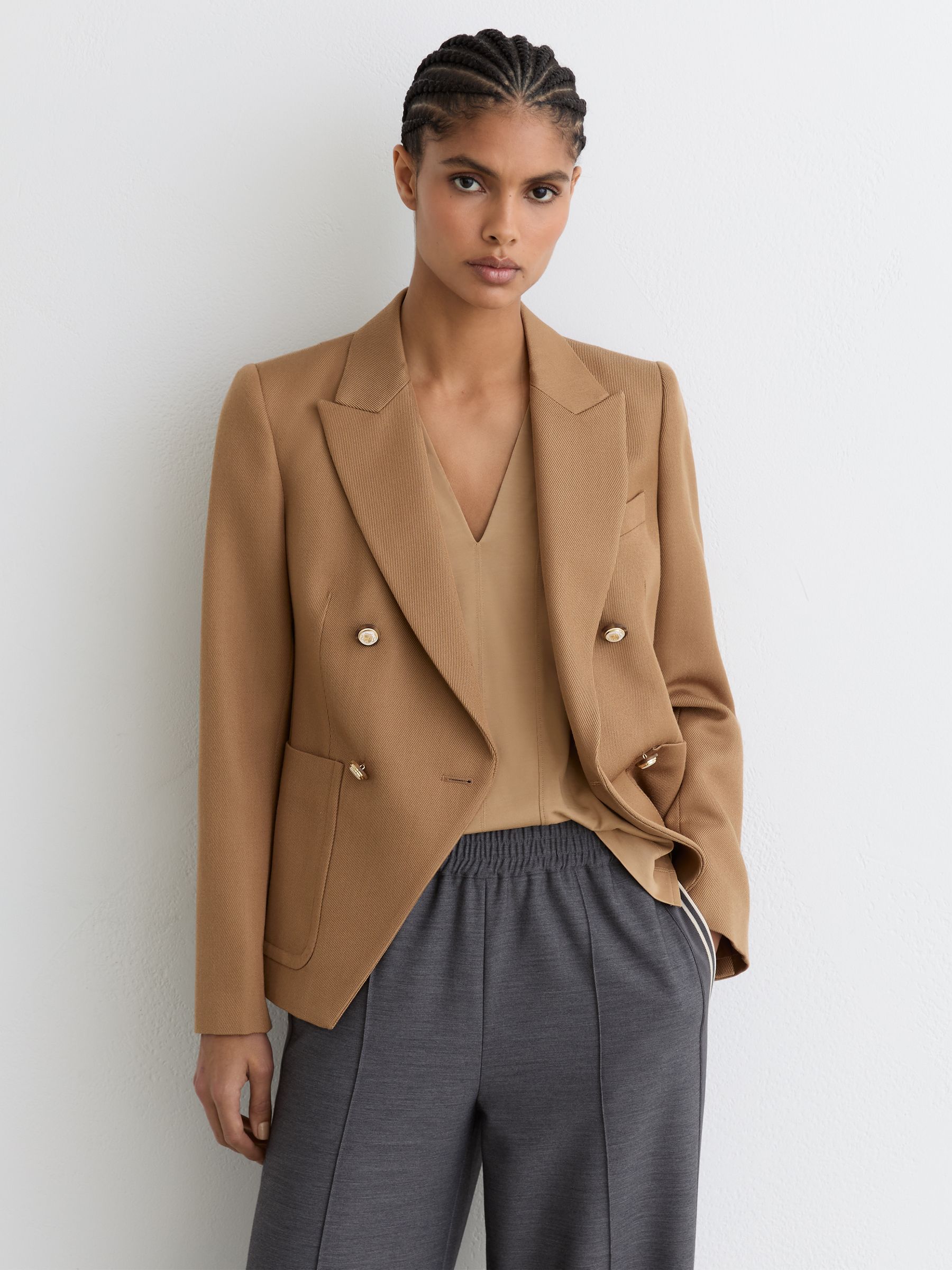 Buy Reiss Camel Gigi Wool-Blend Double-Breasted Blazer from Next USA