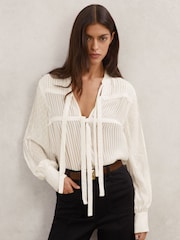 Reiss Ivory Josephine Tie-Detail Shadow-Stripe Blouse - Image 1 of 7