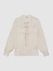Reiss Ivory Josephine Tie-Detail Shadow-Stripe Blouse - Image 2 of 7