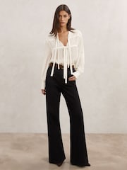 Reiss Ivory Josephine Tie-Detail Shadow-Stripe Blouse - Image 3 of 7