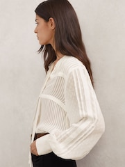 Reiss Ivory Josephine Tie-Detail Shadow-Stripe Blouse - Image 5 of 7